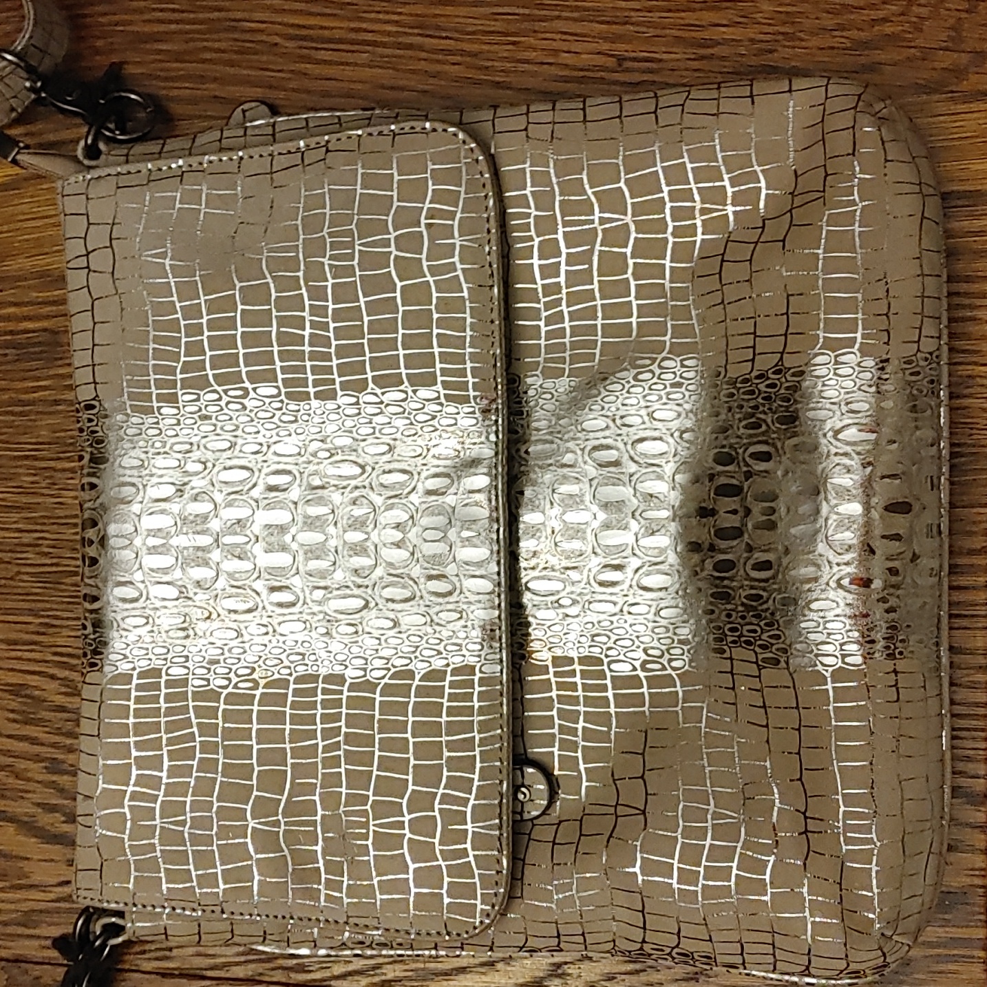 Ladies Silver Rose Cross Body Multi Zippered Purse
